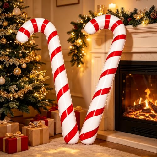 Inflatable Christmas Candy Cane Balloons - Red 2 Pack Holiday Decorations