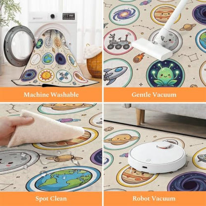 Retro Space Area Rug 3x4ft - Solar System Kids Room Carpet - Variation 5