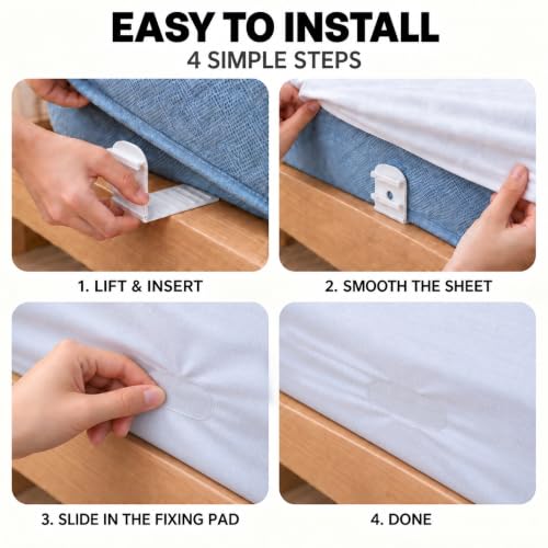 No Slip Bed Sheet Holders for Corners - 8 Pack Adjustable Fitted Sheet Straps