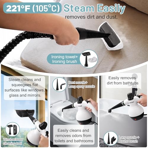 White Handheld Steam Cleaner for Home Cleaning with 10 Accessories