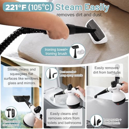 White Handheld Steam Cleaner for Home Cleaning with 10 Accessories