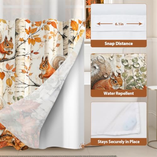 No Hook Fall Squirrel Fabric Shower Curtain with Snap-In Liner 71W x 71L - Squirrel Variation