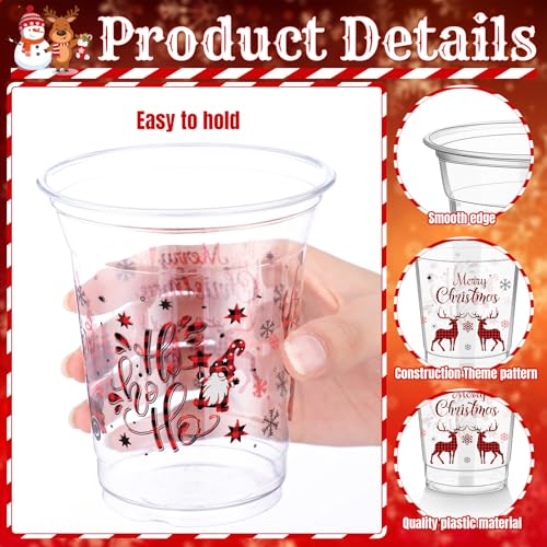 Christmas Buffalo Plaid Plastic Cups 12 Oz - Merry Christmas Party Supplies (50 Pack)