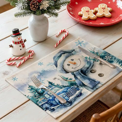 Snowman Christmas Placemats Set of 4 - 12x18 Inches Holiday Table Decor