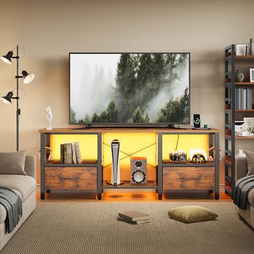 Rustic Brown TV Stand for Up to 55 Inch TVs - 47.24'' Media Console with Power Outlets