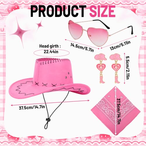 Pink Cowgirl Hat with Heart-Shaped Sunglasses & Bandana - Costume Accessory Set