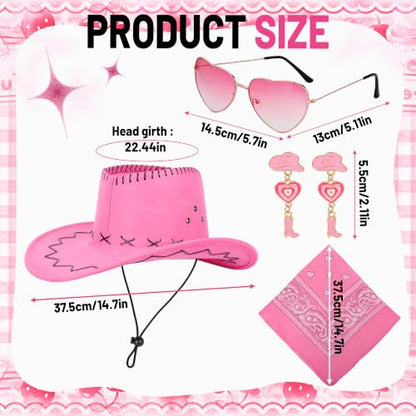 Pink Cowgirl Hat with Heart-Shaped Sunglasses & Bandana - Costume Accessory Set