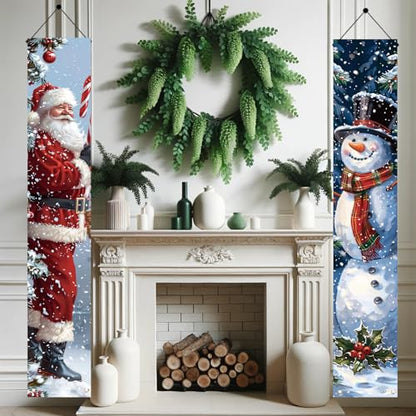 Christmas Porch Banner Santa and Snowman Set 71x12 Inch Holiday Door Decorations