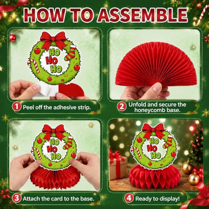 Christmas Honeycomb Centerpieces Set - 9 Holiday Table Decorations