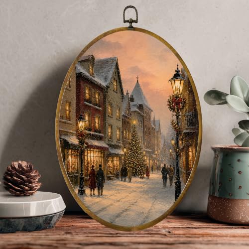 Christmas Village Street Oval Wall Art - Snowy Holiday Decor, Variation of THIS listing