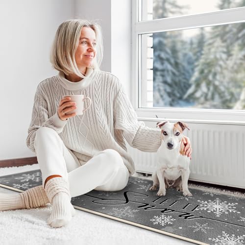 Hello Winter Snowman Grey Kitchen Rugs Set of 2 - Non-Slip Decor Mats