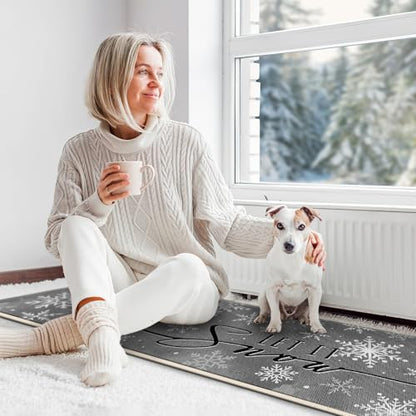 Hello Winter Snowman Grey Kitchen Rugs Set of 2 - Non-Slip Decor Mats