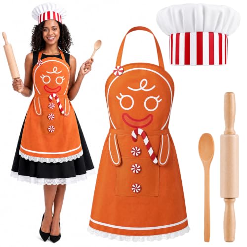 Gingerbread Apron Set for Women Halloween Christmas Costume Baking Accessories