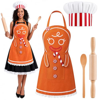 Gingerbread Apron Set for Women Halloween Christmas Costume Baking Accessories