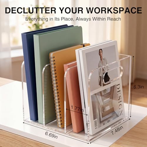 Space-Saving Clear Acrylic Desktop Organizer - Modern Office Shelf - Transparent-3
