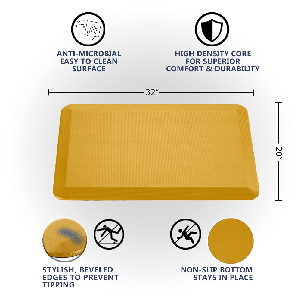 ComfiLife Anti Fatigue Floor Mat – 3/4 Inch Thick Perfect Kitchen Mat, Standing Desk Mat – Comfort at Home, Office, Garage – Durable – Stain Resistant – Non-Slip Bottom (20" x 32", Mustard)