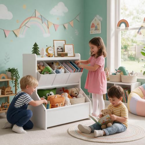 Kids Toy Storage Organizer with Display Shelf 23.8" - Safe Playroom & Nursery Storage