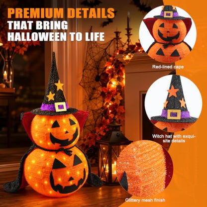 3FT Collapsible Halloween Pumpkin Decorations for Porch Yard & Home - 2-Tier