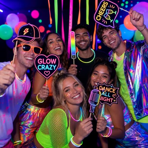 Neon Birthday Selfie Photo Booth Props Set - 26 Glow Party Accessories
