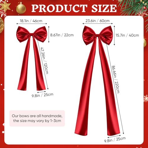 Giant 87 Inch Satin Christmas Tree Topper Bow - Red Holiday Decor