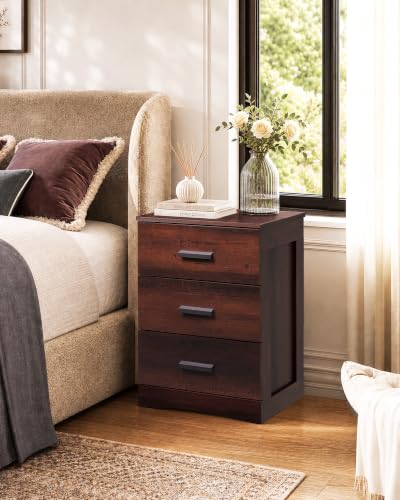 WLIVE Espresso 3-Drawer Nightstand with Large Top - Wood Bedside Table