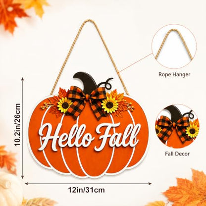 Autumn Fall Welcome Sign for Door - Orange Wooden Harvest Decor
