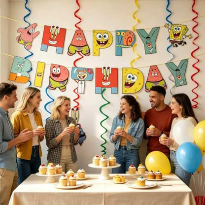 Birthday Banner with Vortex Pendants - SpongeBob Theme Celebration Decor