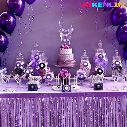 Light Purple Metallic Foil Fringe Table Skirt 29x108 Inches for Wedding Party Decor