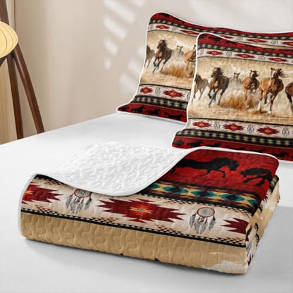 Farmhouse Kids Quilt Bedding Set - Red Southwestern Aztec 3 Piece Queen