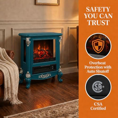 Electric Fireplace Stove 1500W Freestanding Room Heater - Blue