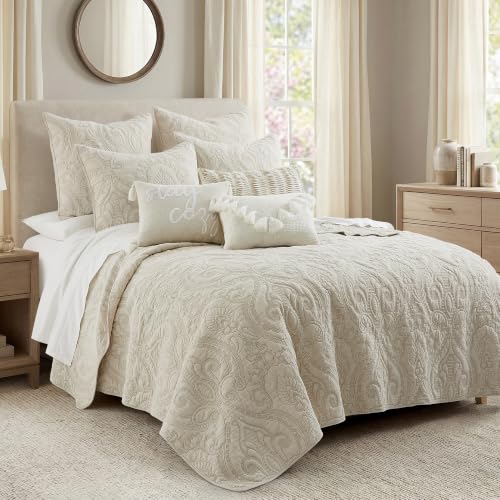 Euro Sham Set 2 Pack - Helena Taupe Ornate Paisley Medallion Cotton Bedding - Tie Closure - 26x26 Inches