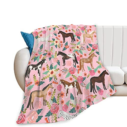 Exroozy Pink Horse Blanket with Flower Pattern - 80x60 Inches for Adults