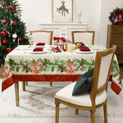 Green Christmas Jacquard Rectangular Tablecloth 60 x 84 Inches - Holiday Decor
