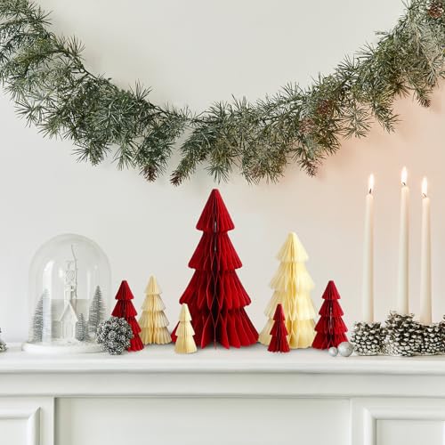 Red Christmas Honeycomb Tree Centerpieces - 7 Pcs 3D Paper Decor
