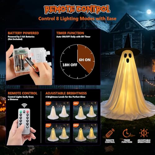 Halloween Ghost Decorations 2 Pack - 5FT Lighted Floating Ghosts with Remote