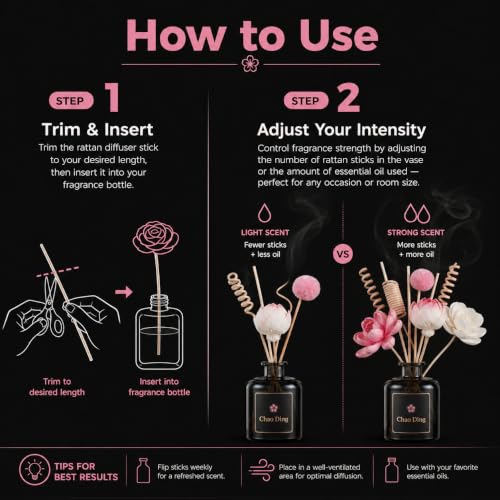 Reed Diffuser Sticks Set with Sola Wood Flowers & Rattan Refill - Unscented