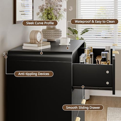 Tall 47" Black 5-Drawer Dresser with Gold Handles | Modern Fluted Panel Bedroom Storage