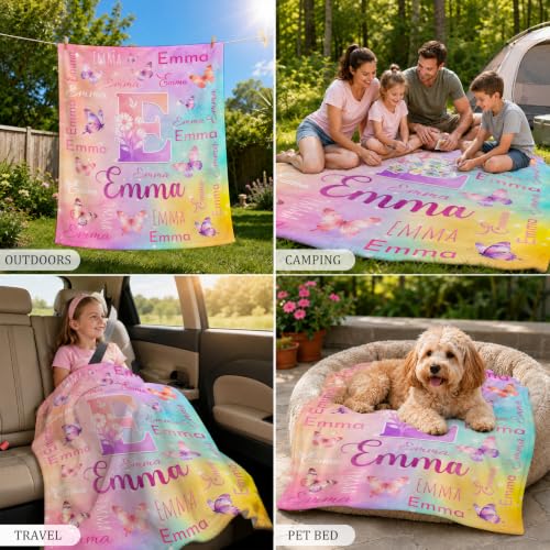 Personalized Butterfly Blanket for Girls - Multicolor Custom Throw