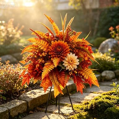 24-Inch Fall Artificial Topiary Ball with Ground Spike - Lush Outdoor Decor (Variation A)
