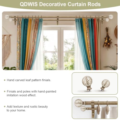 1 Inch Boho Wooden Double Curtain Rods for Windows 36-120 Inches - Adjustable