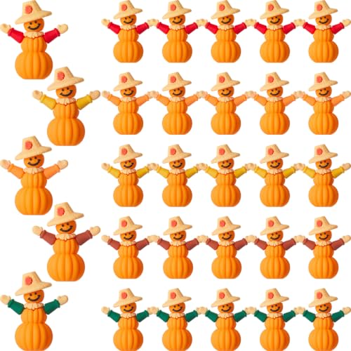 Beeveer 25 Pcs Fall Pumpkin Scarecrow Mini Figurines - Thanksgiving Decor