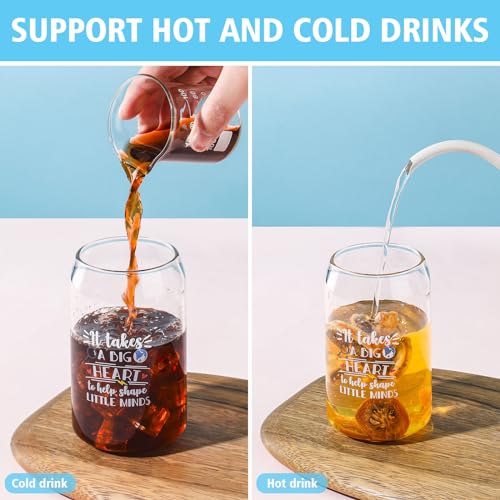 6 Pcs Teacher Appreciation Glass Cups with Straws & Lids - Inspirational Gifts