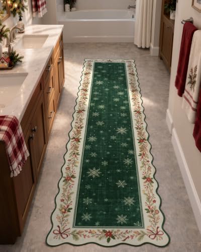 Christmas Hallway Runner Rug 2x8 Green Washable Holiday Entryway Floor Mat - Variation of THIS listing: 2' x 8' Green