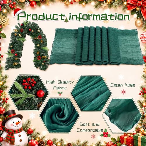 Christmas Table Decor Set with Dark Green Runner Napkins Rings & Garland - 14 Pieces