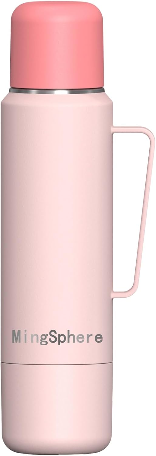 Skiennix Stainless Steel Insulated Water Bottle - Leak Proof, BPA-Free, 40 oz with 2 Sharing Mugs | Pink