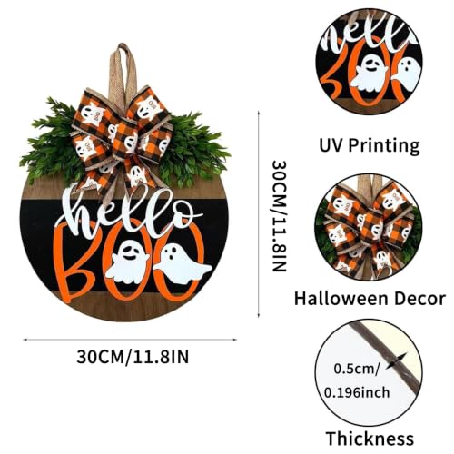 Halloween Ghost Wreath with Bow Decor - Front Door Halloween Decoration