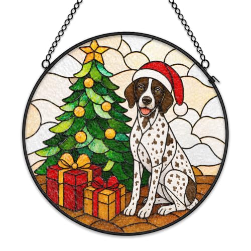 GSP Dog Stained Glass Suncatcher Garden Hanging Decor - Christmas GSP Dog Variation