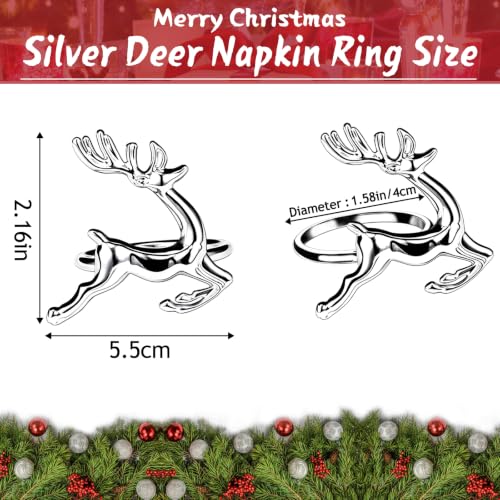 12 Pcs Christmas Silver Reindeer Napkin Rings Set of 12 for Holiday Table Decor