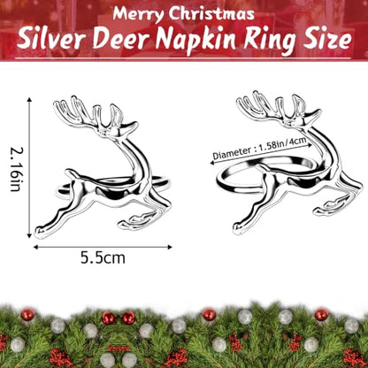12 Pcs Christmas Silver Reindeer Napkin Rings Set of 12 for Holiday Table Decor