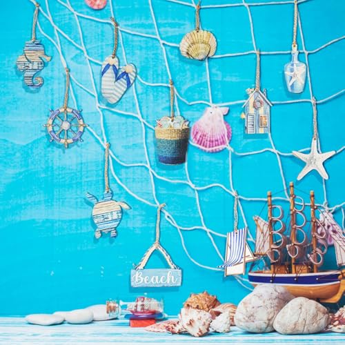 Summer Wooden Hanging Ornaments - Ocean Beach Tropical Decor - Blue